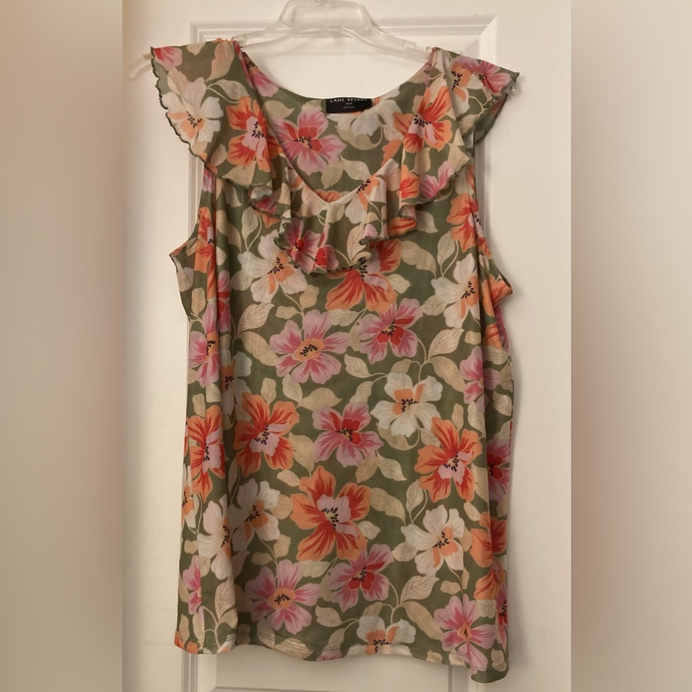 Floral Ruffle Plus Size Sleeveless Ruffle V-Neck Mesh Top